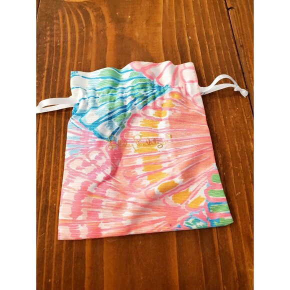 Lilly Pulitzer Fabric Drawstring Jewelry Pouch 5" X 7" Multicolor With Gold Logo - Picture 1 of 7